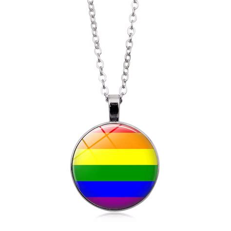 Fashion Glass Colorful Rainbow Round Pendant Necklace For Bisexual Lgbt