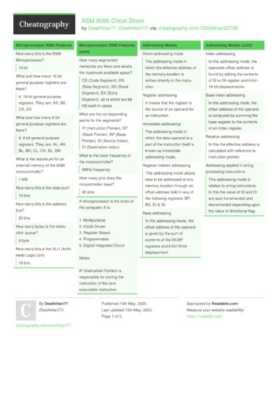 Arm Assembly Cheat Sheet By Syshella Download Free From Cheatography