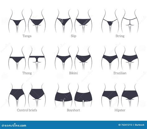 Female Panties Types Icons String And Thong Tanga And Bikini Stock