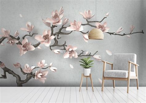 D Look Pink Magnolia Blossom Wallpaper Mural Living Room Entryway