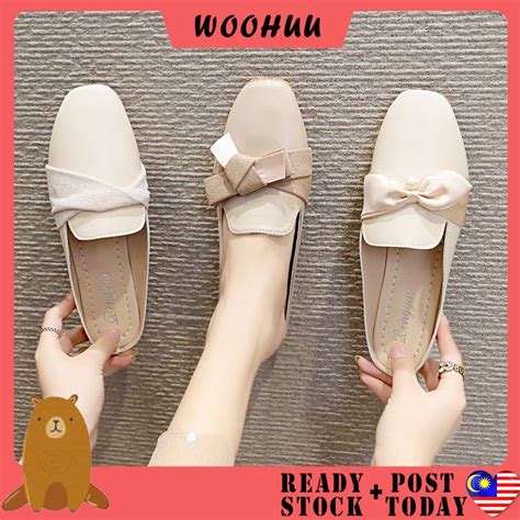 Ready Stock Woohuu Women Flat Heel Lazy Slip Ons Bow Knot Slippers Ootd