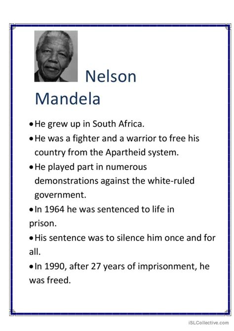 Nelson Mandela Reading Comprehension Worksheet Reading Comprehension