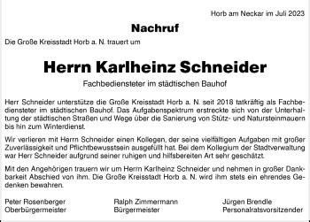 Traueranzeigen Von Karlheinz Schneider Schwarzw Lder Bote Trauer