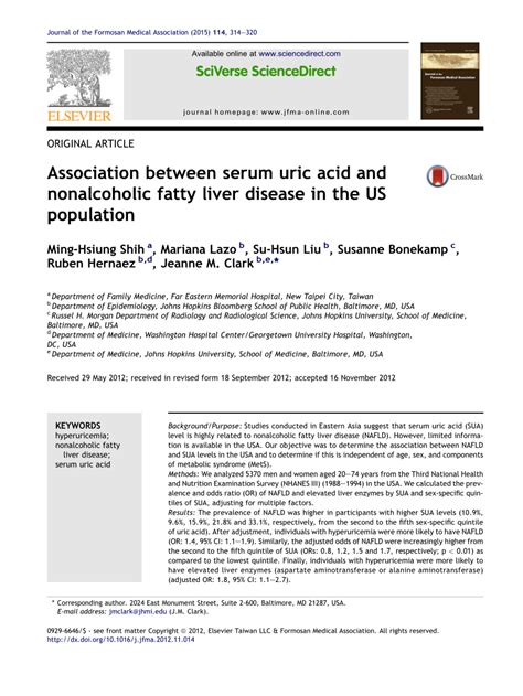 Pdf Association Between Serum Uric Acid And Nonalcoholic Fatty Liver