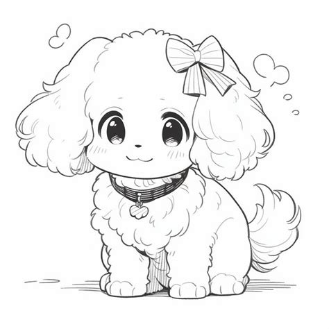 A Poodle With A Bow On Its Head Sitting In Front Of A White Background