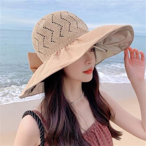 Kukuzhu Summer Women Bucket Hat Uv Protection Sun Hats Solid Color Soft Foldable Wide Brim