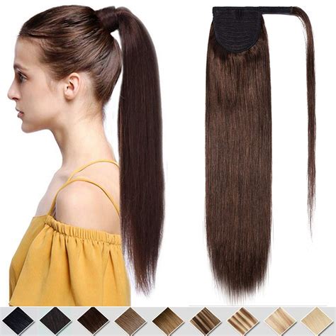 Clip In Extensions Echthaar Mittelbraun Pferdeschwanz Extension