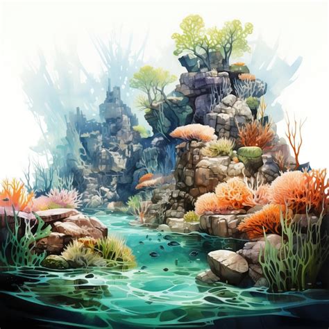 Aquarela Vector Bora Bora Coral Gardens Em Fundo Branco Vetor Premium