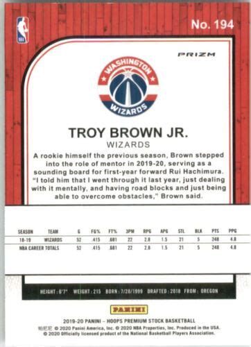 Panini Nba Hoops Premium Stock Silver Scope Prizm Troy