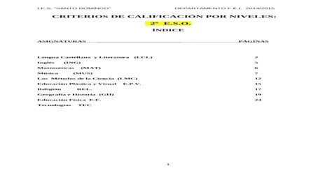 Criterios De CalificaciÓn Por Niveles 2º E S O · Primer Ciclo De E S