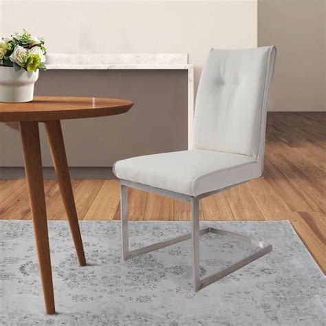 Benjara White Vegan Faux Leather Breuer Style Dining Chair Set Of 2