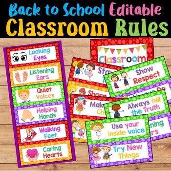 Classroom Rules Posters Flashcards Decor Editable PPT Back To School