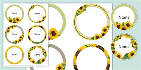 Sunflowers Themed Editable Circle Labels Teacher Made