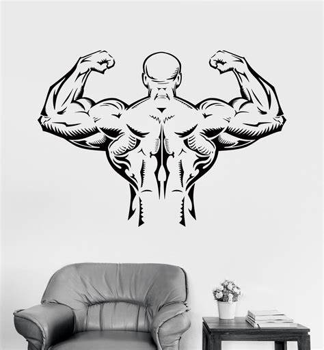 Vinyl Wall Stickers Gym Muscled Body Bodybuilding Fitness Mural Unique