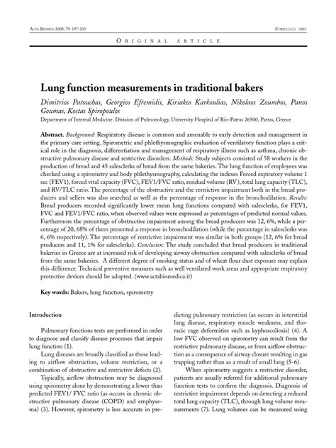 (PDF) Lung function measurements in traditional bakers