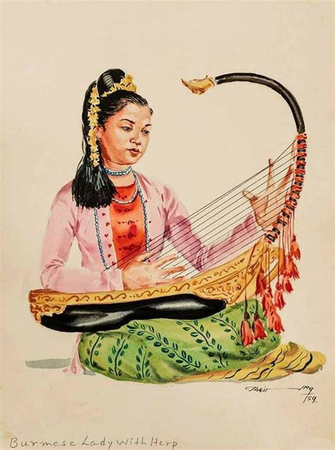 Antique Vintage harp burmese boat ship Saung-Gauk traditional music ...