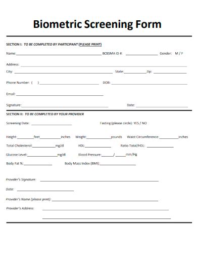 Printable Biometric Screening Form