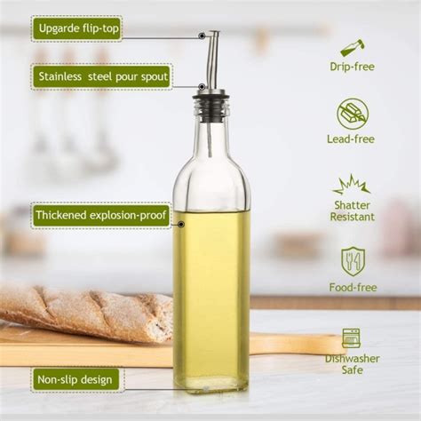 2 Pack Aozita 17 Oz Glass Olive Oil Dispenser Bottle Set 500ml Clear