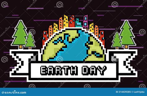 Earth Day Pixel Art Stock Vector Illustration Of Card