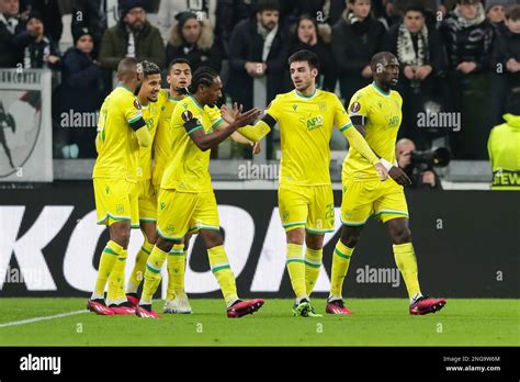 Turin Italy 17th Feb 2023 FC Nantes Players Celebrate After Scoring