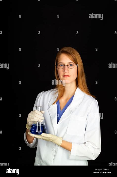 White Lab Coat Science Woman Female Red Hair Redhead Glasses Research Medical Chemistry Beaker