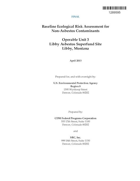 Pdf Final Baseline Ecological Risk Assessment For Non Asbestos