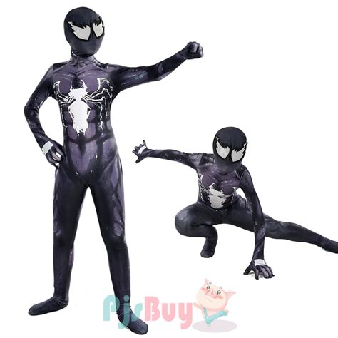 Black Venom Spiderman Suit Cosplay Costume Spandex Zentai Adult & Kids ...