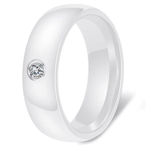 Bague Ceramique Anneau Dome Blanche Zirconium A Graver BijouxStore