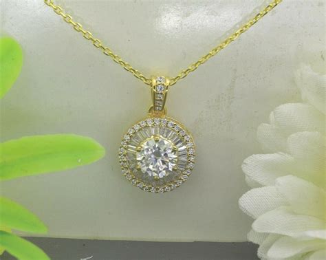 3Ct Round Cut Simulated Diamond Women Halo 925 Silver Pendant Yellow