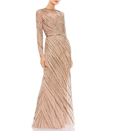 Mac Duggal Sequin Long Sleeve Crew Neck Embellished Sheath Gown Dillard S