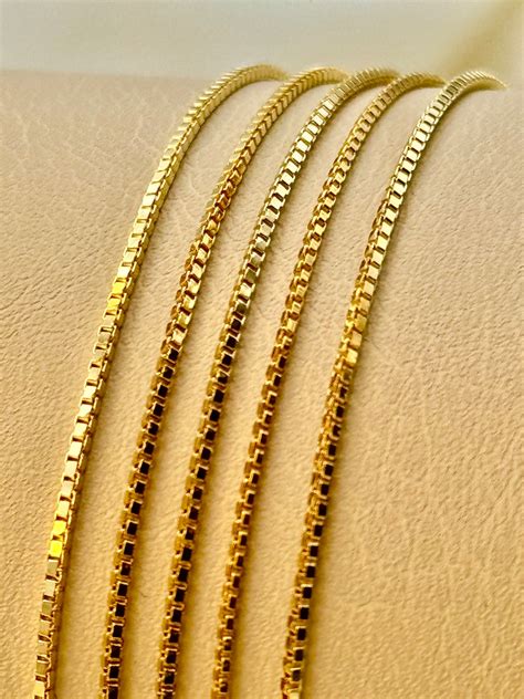 18k Solid Yellow Gold Box Chain Necklace 195 Inches Real Gold Chain