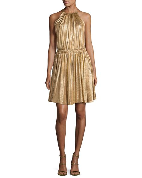 Halston Heritage Metallic Jersey Racerback Cocktail Dress Lyst