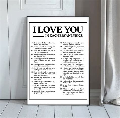 I Love You In Zach Bryan Lyrics Poster Etsy