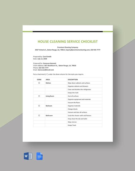 Free Cleaning Checklist Templates Microsoft Word Doc