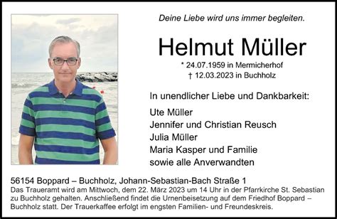 Traueranzeigen von Helmut Müller rz trauer de