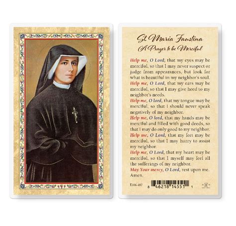 Prayer To St Maria Faustina Gold Stamped Laminated Catholic Prayer Holy Card With Prayer On