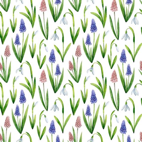 Premium Vector White Snowdrops And Blue Muscari Vector Seamless