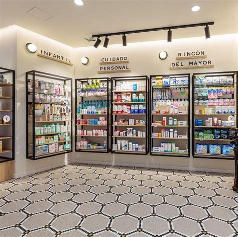 The Inside Of A Pharmacy Store With Shelves Full Of Medicine