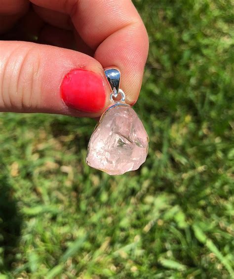 Raw Rose Quartz Pendant In Sterling Silver Raw Rose Quartz Necklace Rose Quartz Crystal Pendant