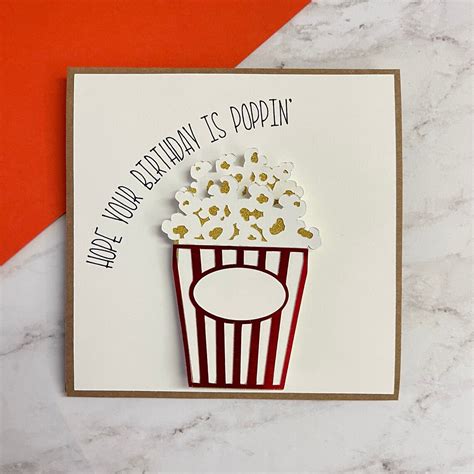 Popcorn Birthday Card Handmade Card Blank Greeting Card Etsy