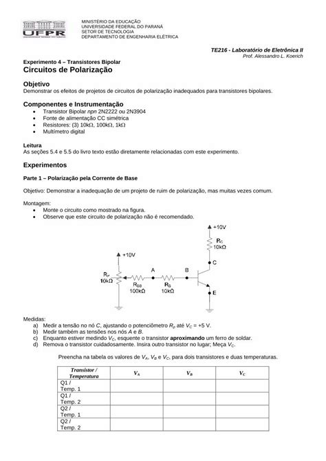 PDF Circuitos de Polarização eletrica ufpr br Transistor Bipolar