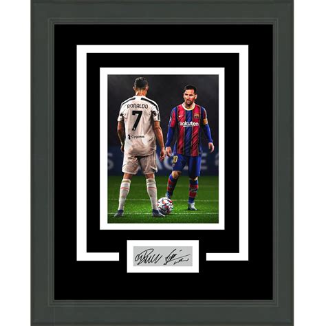 Framed Lionel Messi Cristiano Ronaldo Facsimile Laser Engraved Signature Dual Auto Barcelona