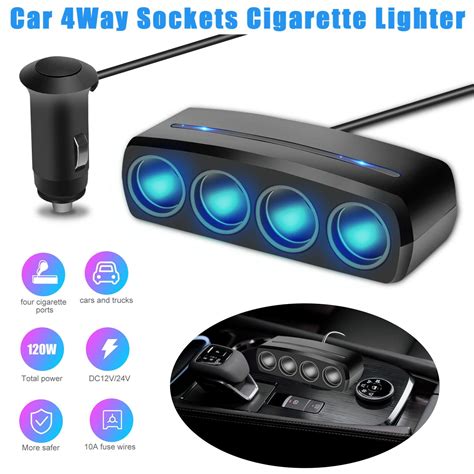 4 Ways Multi Socket Car Cigarette Lighter Splitter Power Adapter 12v