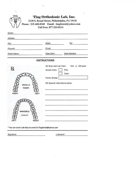 Ting Orthodontic Lab And Supply Forms And Labels