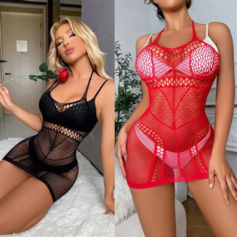 Hot Sexy Women Lure Lingerie Hollow Out Mesh Dress Fashion Fishnet Mini