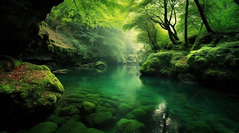 Fondo Hermoso R O Y Bosque Se Muestran En Una Cueva Verde Musgosa Fondo