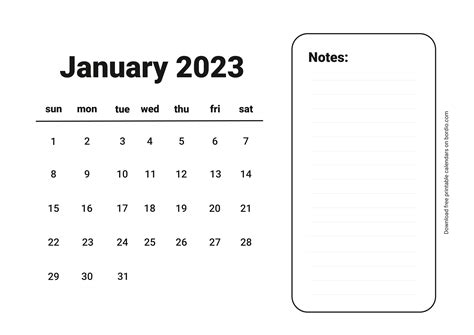 Printable January 2023 Calendar Free Download In Pdf Bordio