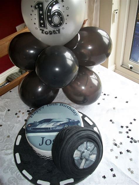 BOYS 16TH BIRTHDAY - Car and Tire Themed Birthday Cake with Silver and ...