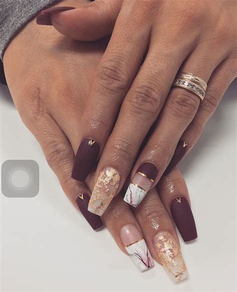 Matte Burgundy Foil Marble Nails Cute Nails Nail Designs Red Nail