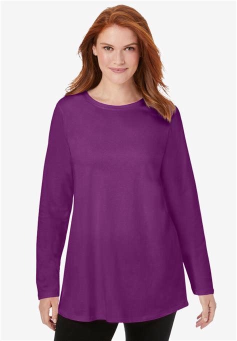 Perfect Long Sleeve Crewneck Tunic For Women Black Woman Within